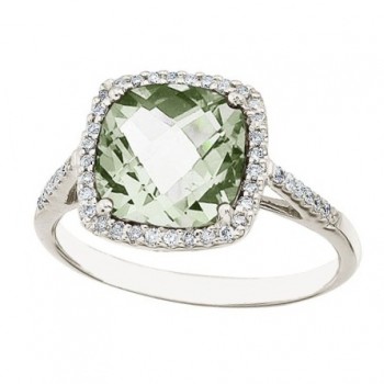 Cushion Green Amethyst & Diamond Cocktail Ring 14k White Gold (3.70ct)