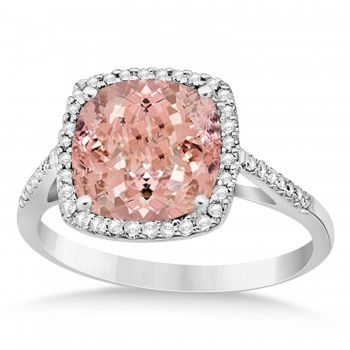 Cushion-Cut Morganite & Diamond Cocktail Ring 14k White Gold (3.70ctw)