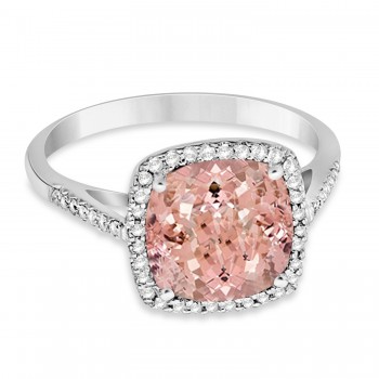 Cushion-Cut Morganite & Diamond Cocktail Ring 14k White Gold (3.70ctw)