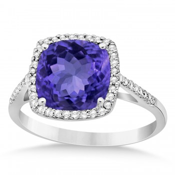 Cushion-Cut Tanzanite & Diamond Cocktail Ring 14k White Gold (3.70ctw)