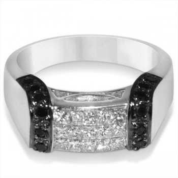 Black & White Diamond Wedding Ring in 14k White Gold (0.75ct)