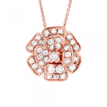 0.84ct 14k Rose Gold Diamond Flower Pendant Necklace