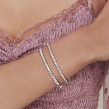 Diamond Prong Half Eternity Bangle Bracelet 14k White Gold (2.00ct)