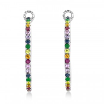 Multi-Color Sapphire Pave Hoop Earrings 14k White Gold (1.9ct)