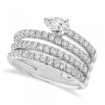 Diamond Pear Wrap Around Statement Ring 14k White Gold (1.28ct)