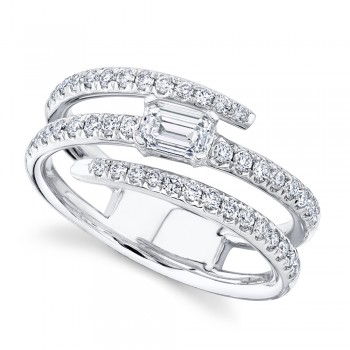 Diamond Emerald Cut Wrap Around Statement Ring 14k White Gold (0.88ct)