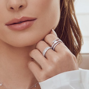 Diamond Emerald Cut Wrap Around Statement Ring 14k White Gold (0.88ct)