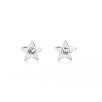 Diamond Bezel Star Stud Earrings 14k White Gold (0.06ct)