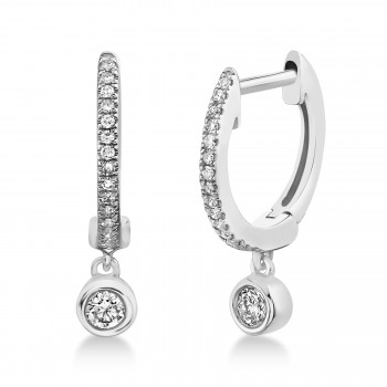 Diamond Bezel Drop Huggie Earrings 14k White Gold (0.14ct)