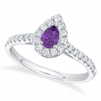 Pear-Cut Amethyst & Diamond Engagement Ring 14K White Gold (0.54ct)