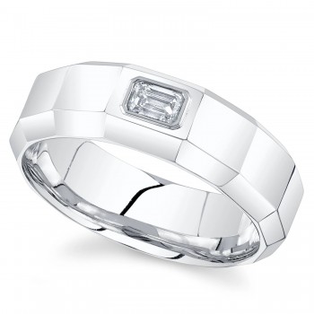 Emerald Cut Lab Grown Diamond Mens Wedding Ring Band 14K White Gold (0.32ct)