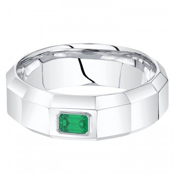 Lab Grown Emerald Mens Wedding Ring Band 14K White Gold (0.32ct)