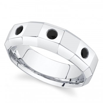 Round Lab Grown Black Diamond Mens Wedding Ring Band 14K White Gold (0.26ct)