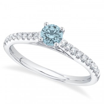 Round Aquamarine Solitaire & Diamond Engagement Ring 14K White Gold (0.64ct)
