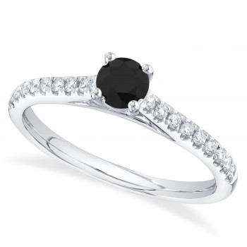 Round Black Diamond Solitaire Engagement Ring 14K White Gold (0.59ct)