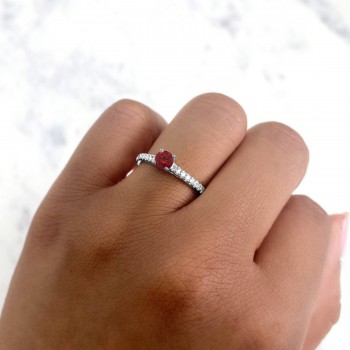 Round Ruby Solitaire & Diamond Engagement Ring 14K White Gold (0.77ct)