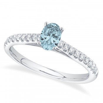 Oval Aquamarine Solitaire & Diamond Engagement Ring 14K White Gold (0.51ct)