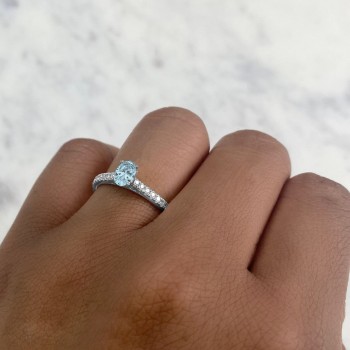 Oval Aquamarine Solitaire & Diamond Engagement Ring 14K White Gold (0.51ct)