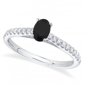 Oval Black Diamond Solitaire Engagement Ring 14K White Gold (0.59ct)