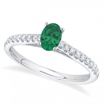 Oval Emerald Solitaire & Diamond Engagement Ring 14K White Gold (0.54ct)