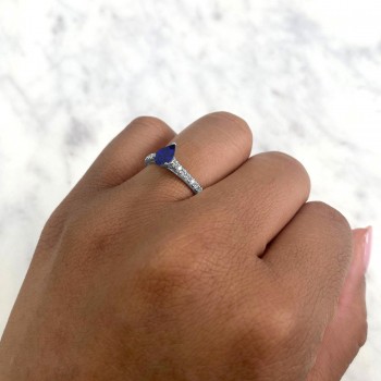 Pear Blue Sapphire Solitaire & Diamond Engagement Ring 14K White Gold (0.64ct)