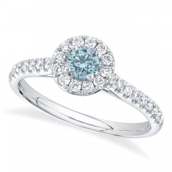 Round Aquamarine Solitaire & Diamond Engagement Ring 14K White Gold (0.56ct)