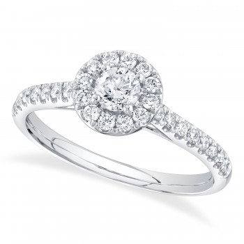 Round Cut Diamond Halo Engagement Ring 14K White Gold (0.62ct)