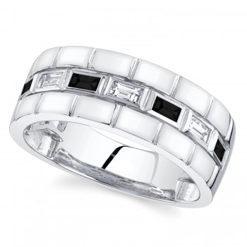 Baguette Lab Grown Black & White Diamond Mens Wedding Ring Band 14K White Gold (0.50ct)