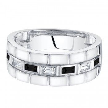Baguette Lab Grown Black & White Diamond Mens Wedding Ring Band 14K White Gold (0.50ct)