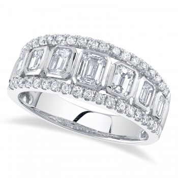 Diamond Emerald Cut Bezel Setting Ring Band in 14K White Gold (1.55ct)