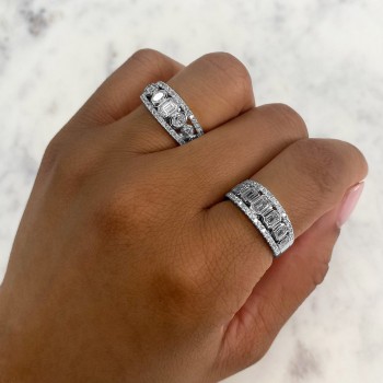 Diamond Emerald Cut Bezel Setting Ring Band in 14K White Gold (1.55ct)