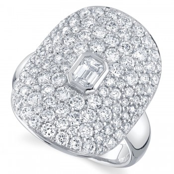 Lab-Grown Emerald Diamond Halo Cigar Cocktail Ring 14K White Gold (2.20ct)