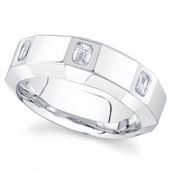 Emerald Cut Diamond Mens Wedding Ring Band 14K White Gold (0.44ct)