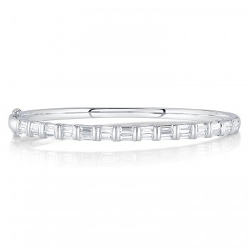 Baguette Lab Grown Diamond Bangle Bracelet 14K White Gold (2.34ct)