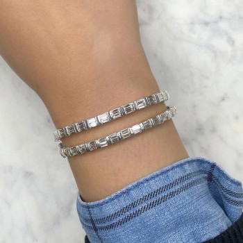 Baguette Lab Grown Diamond Bangle Bracelet 14K White Gold (2.34ct)