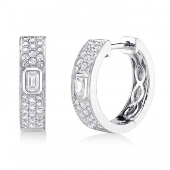 Emerald Cut Diamond Huggie Earrings 14K White Gold (0.64ct)