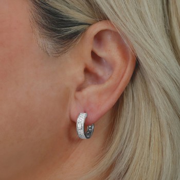 Emerald Cut Diamond Huggie Earrings 14K White Gold (0.64ct)