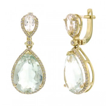 0.40ct Diamond & 9.13ct Green Amethyst 14k Yellow Gold Earrings