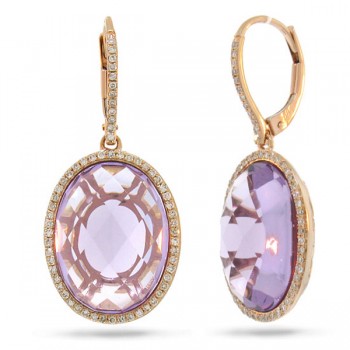 0.38ct Diamond & 15.57ct Amethyst 14k Rose Gold Earrings
