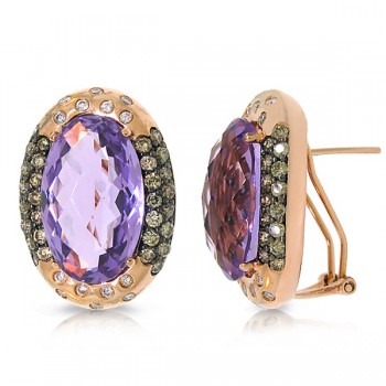 1.78ct White & Champagne Diamond & 18.57ct Amethyst 14k Rose Gold Earrings
