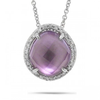 0.07ct Diamond & 2.10ct Amethyst 14k White Gold Pendant Necklace