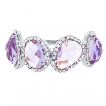 0.27ct Diamond & 3.47ct Amethyst 14k White Gold Ring