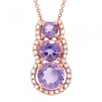 0.10ct Diamond & 0.82ct Amethyst 14k Rose Gold Pendant Necklace