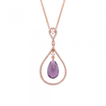 0.35ct Diamond & 3.17ct Amethyst 14k Rose Gold Pendant Necklace