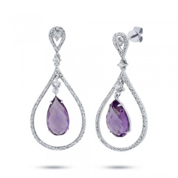 0.54ct Diamond & 4.36ct Amethyst 14k White Gold Earrings