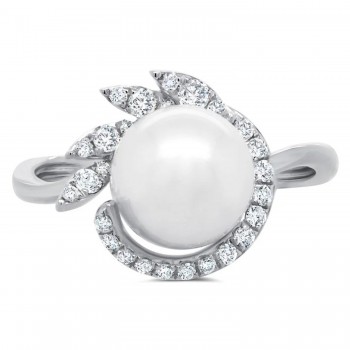 Diamond & Cultured Pearl Cocktail Ring 14K White Gold (0.26ct)