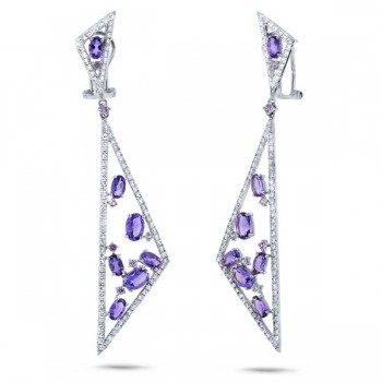 1.50ct Diamond & 4.19ct Amethyst & Purple Sapphire 14k White Gold Earrings