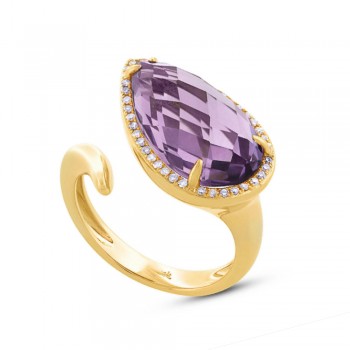0.15ct Diamond & 7.00ct Amethyst 14k Yellow Gold Ring
