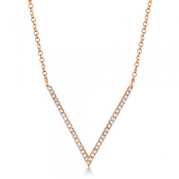 Diamond Pave V Pendant Necklace 14k Rose Gold (0.12ct)