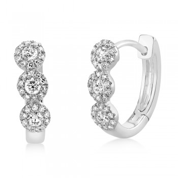 Diamond Halo Style Huggie Earrings 14k White Gold (0.37ct)